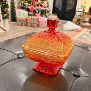 Vintage Glass Candy Dish in Red and Orange